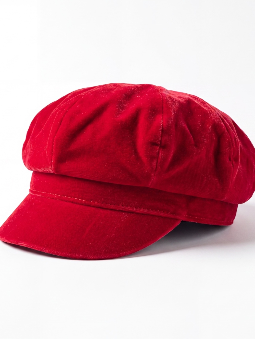 Vintage Red Velvet Newsboy Cap Women’s Baker Boy Cabbie Hat Retro Statement Hat